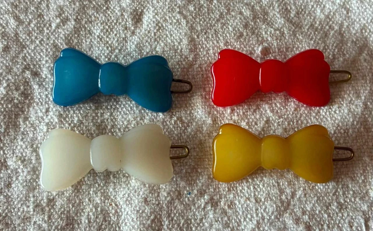 Conjunto de 4 Presilhas de Cabelo Vintage com Laço | Presilhas de Acrílico Color